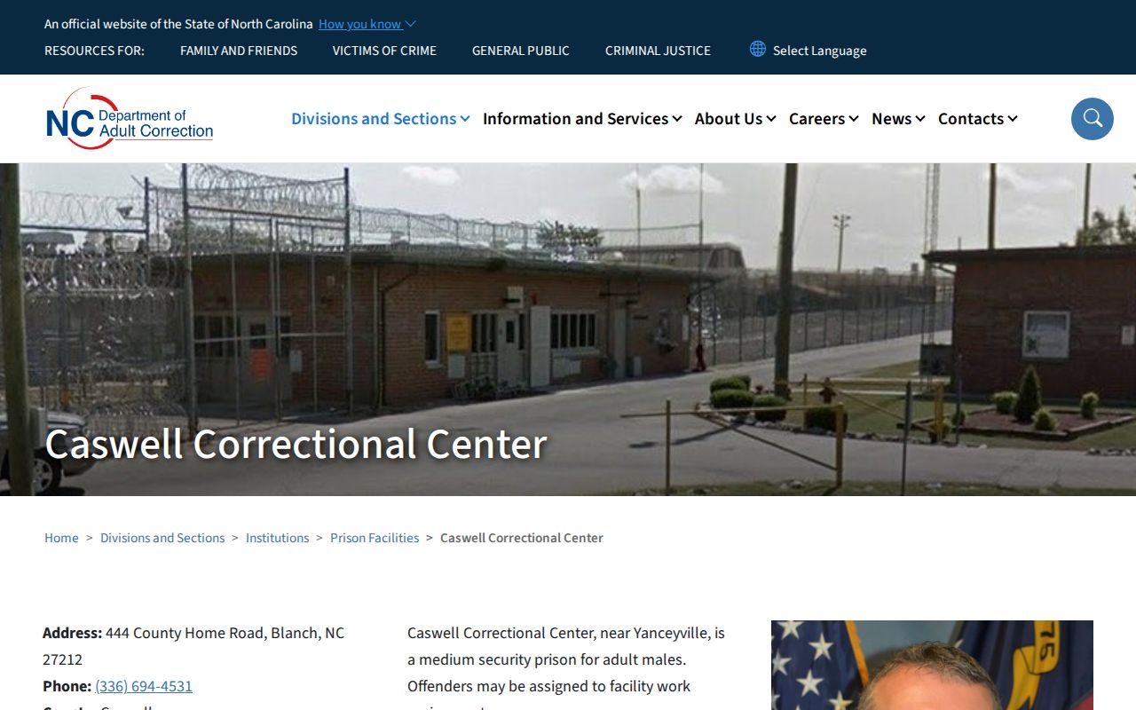 Caswell Correctional Center official release information source