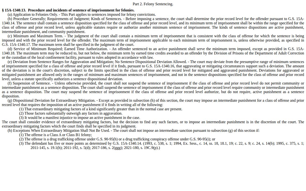 Caswell County projected release date minimum term statute